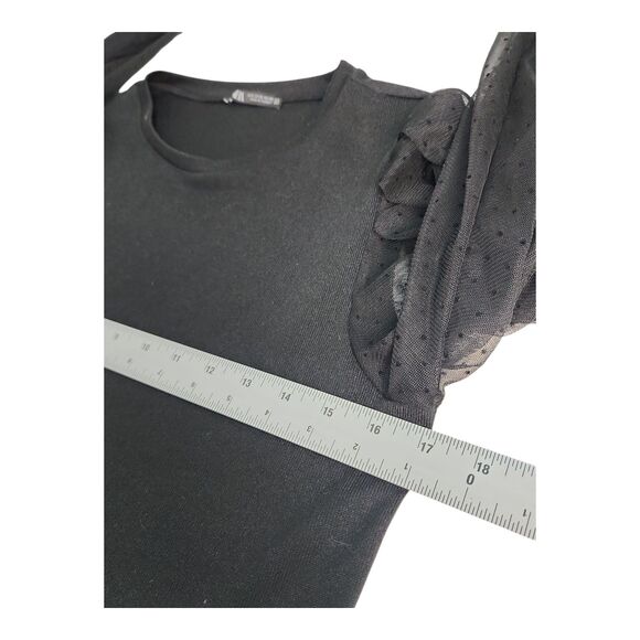 Zara Black Organza Puff Sleeve Elastic Cuff Sz Small Ribbed whimsigoth Going out - Picture 3 of 6